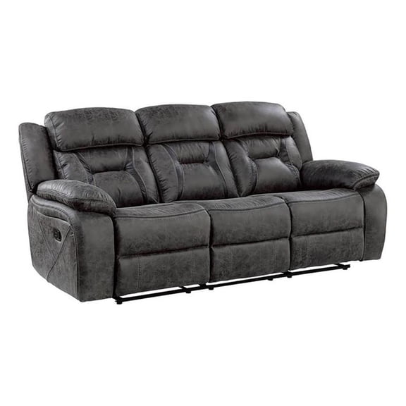 Pemberly Row 19" Traditional Microfiber Double Reclining Sofa in Gray