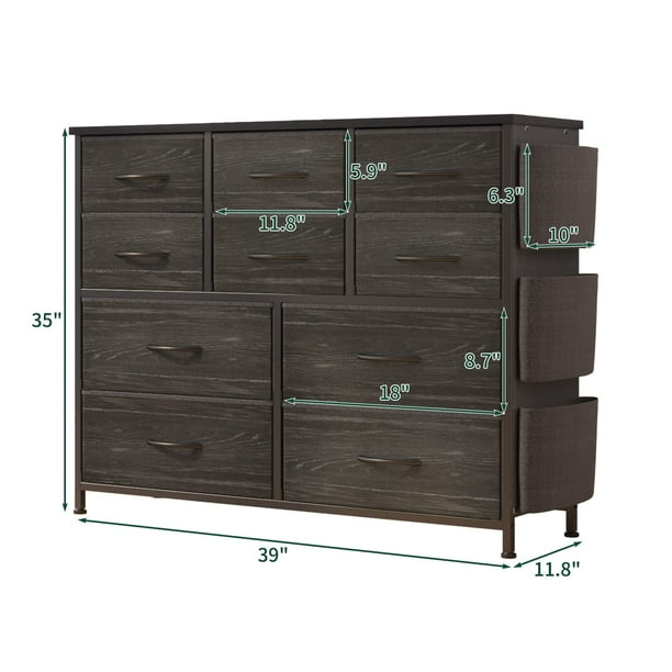 Cómoda con 10 cajones para dormitorio, organizador resistente con marco metálico y tapa de madera, asas fáciles de tirar
