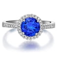 thumbnail image 2 of Beautiful 1 Carat Round Blue Sapphire and Diamond Halo Engagement Ring in White Gold, 2 of 2