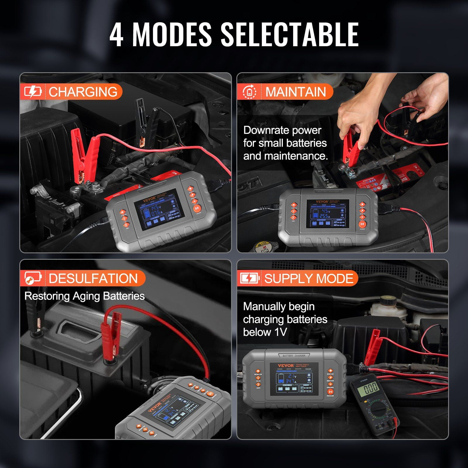 35A Lithium LiFePO4 & Lead-Acid Battery Charger - AGM/Gel/SLA Compatible, Smart Trickle Charger Maintainer with Desulfation Mode for Cars, Trucks, Lawn Mowers, Boats