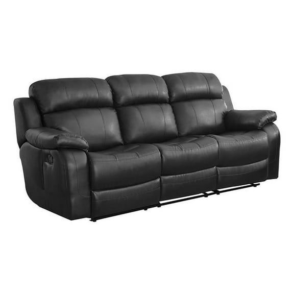 Pemberly Row 21.5" Traditional Faux Leather Double Reclining Sofa in Black