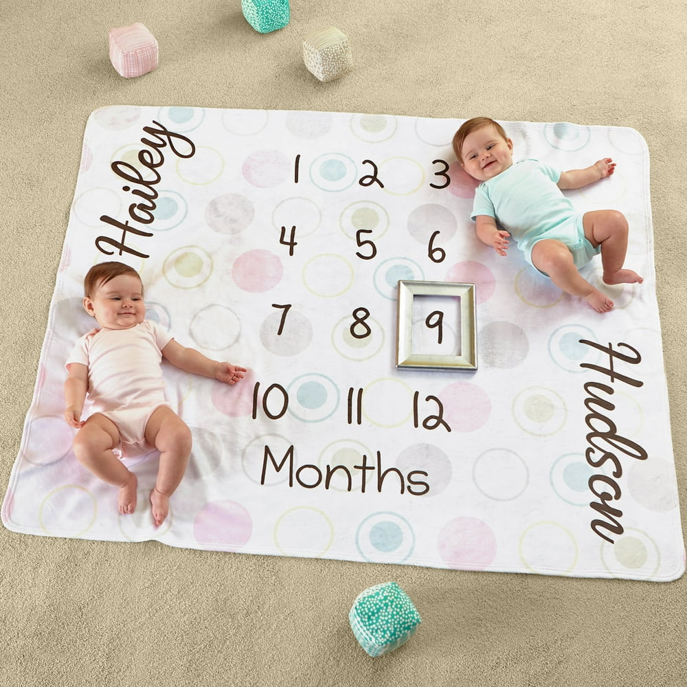 Personalized Twin Monthly Milestone Plush Blanket