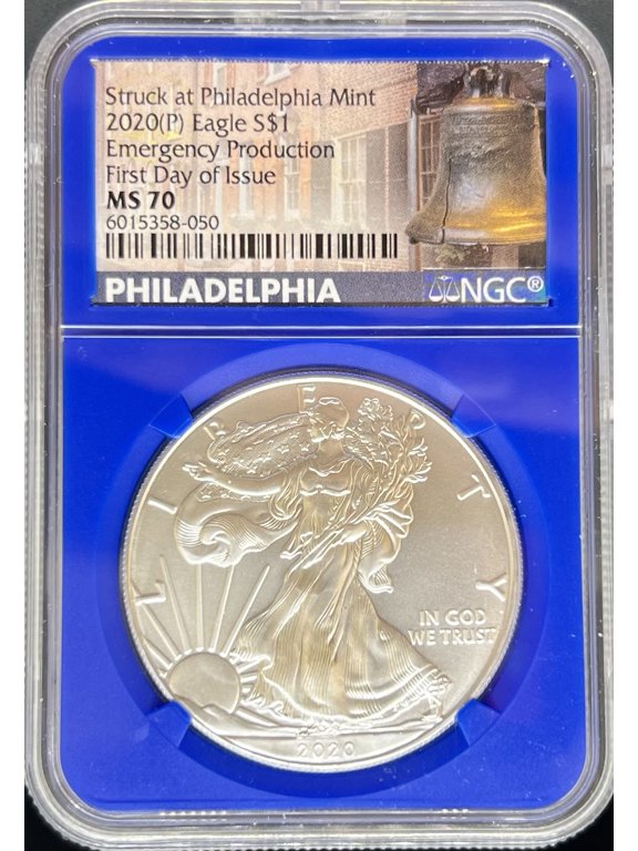 2020 Silver Eagle MS70 NGC Blue Core FDI Emergency Production (PA6015358050)