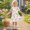 thumbnail image 2 of Ugoldhm Casual Girls Graphic Print Summer Dress - Short Sleeve Crew Neck Midi Dresses, Size 3-12, 2 of 9