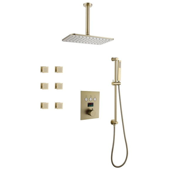 Ceiling Mounted Shower System with Display Valve Trim Kit, 15.75-inch Shower Kit with Adjustable Slid Bar
