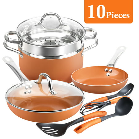 SHINEURI Non-stick 10 Pieces Copper Pots and Pans Cookware Set, 8