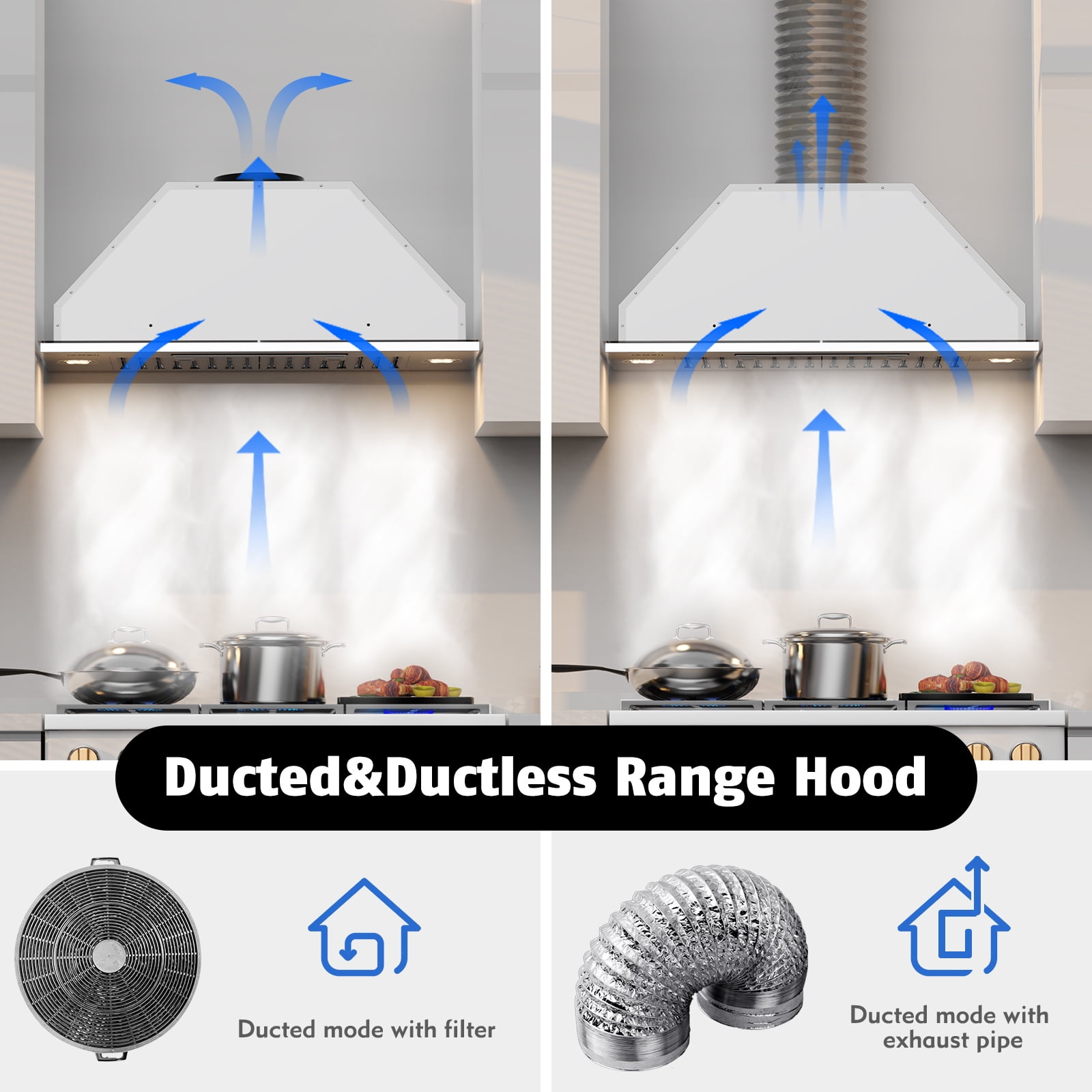 30 in. 900 CFM Convertible Insert Range Hood in Stainless Steel, with Remote Control and LED Light