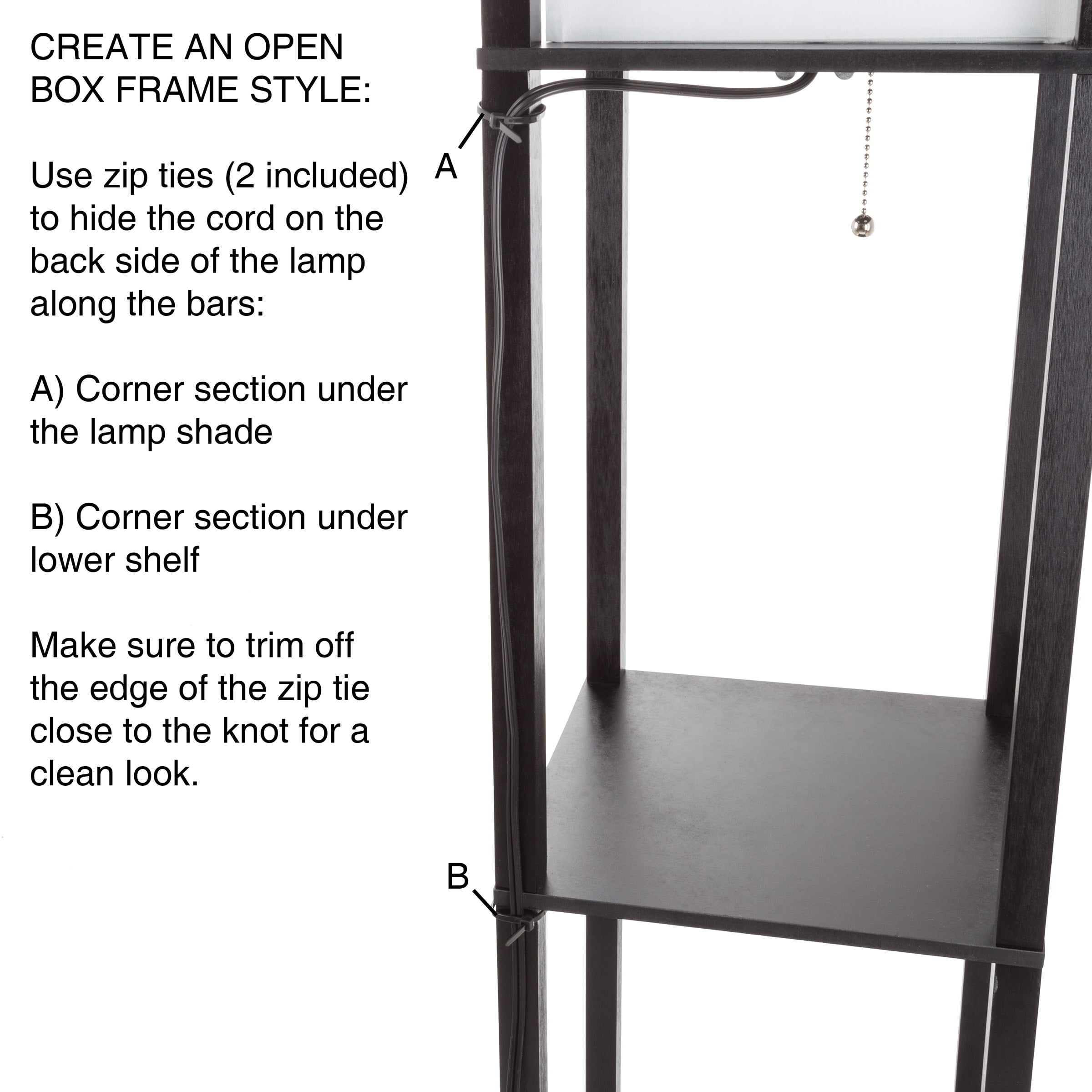 Lavish Home Etagere LED Floor Lamp with 3 Tiers of Storage Shelving, Black