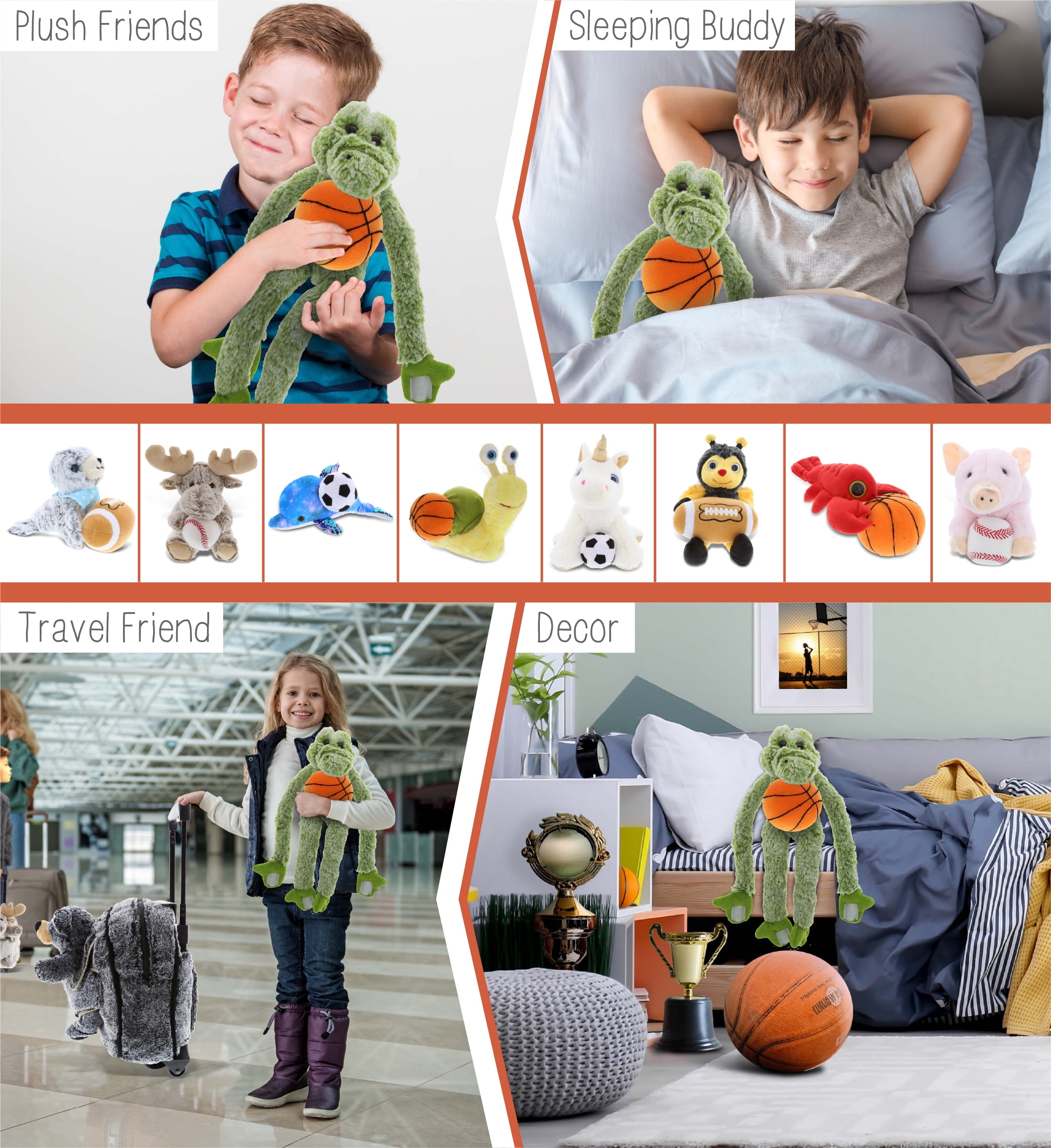 DolliBu Alligator Stuffed Animal with Basketball Plush - Soft Alligator with Long Arms, Adorable Playtime Plush Toy, Cute Wildlife Gift, Plush Animal Toy for Kids and Adults - 21 Inch