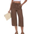 thumbnail image 3 of JUSLIO Capris for Women Linen Drawstring, with Pockets Loose Solid Everyday Casual Slim Straight Capris, 3 of 9