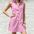 thumbnail image 6 of Women's Sleeveless Solid Color Cotton Linen Blend Shirt Dress Collared Button Down Casual Dress with Pockets Pink S(S), 6 of 7