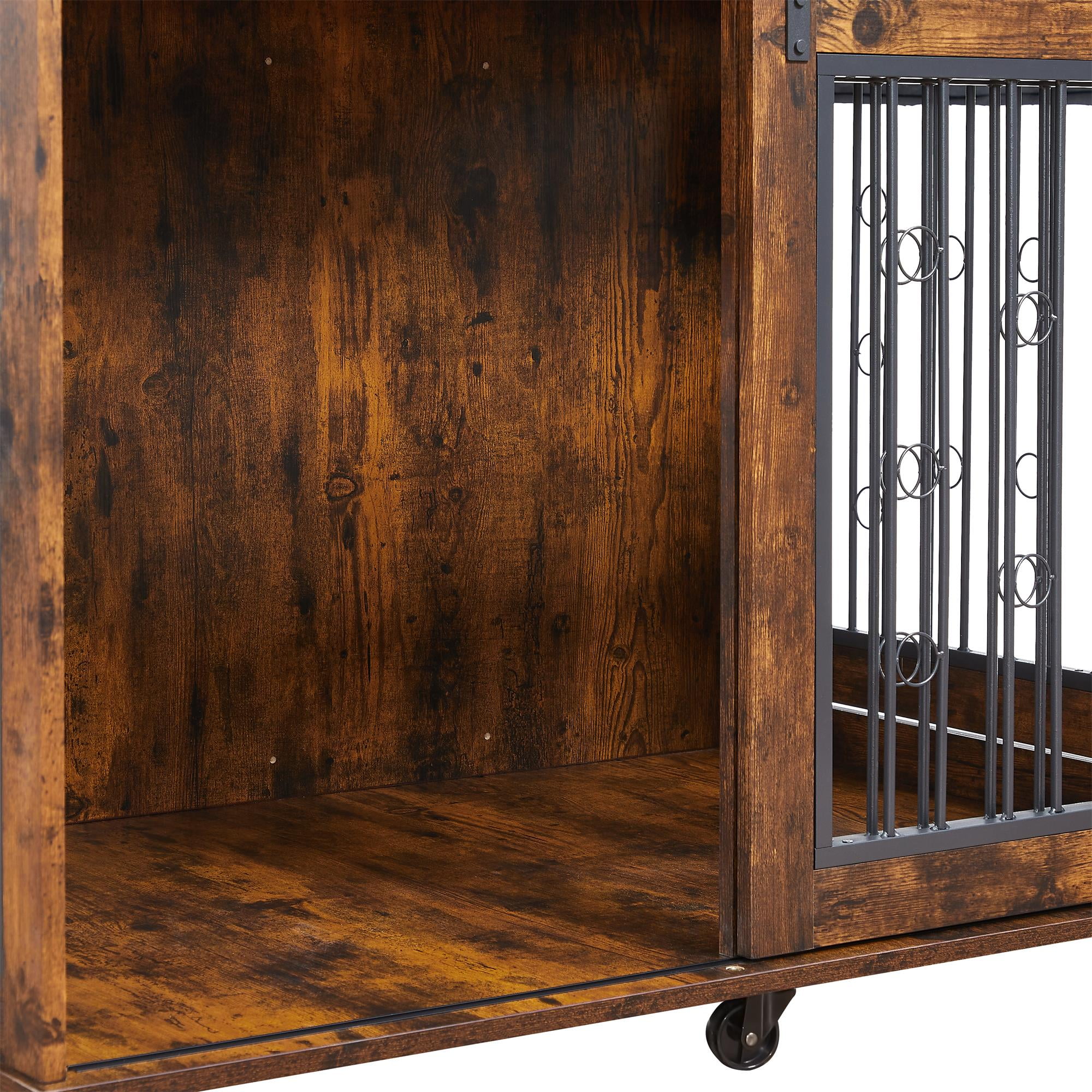 Pefilos 39" Dog Crate for Medium Dogs Sliding Door Wooden Dog Cage with Partition for Two Puppies Dog House Indoor, Brown Pefilos 39" Dog Crate for Medium Dogs Sliding Door Wooden Dog Cage with Partition for Two Puppies Dog House Indoor, Brown