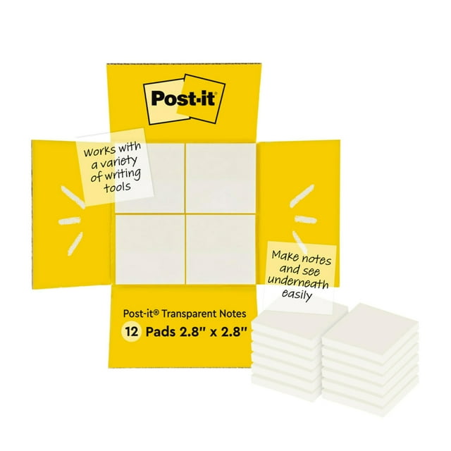 12 blocs transparentes de notas adhesivas Post-it de 3 x 3 pulgadas