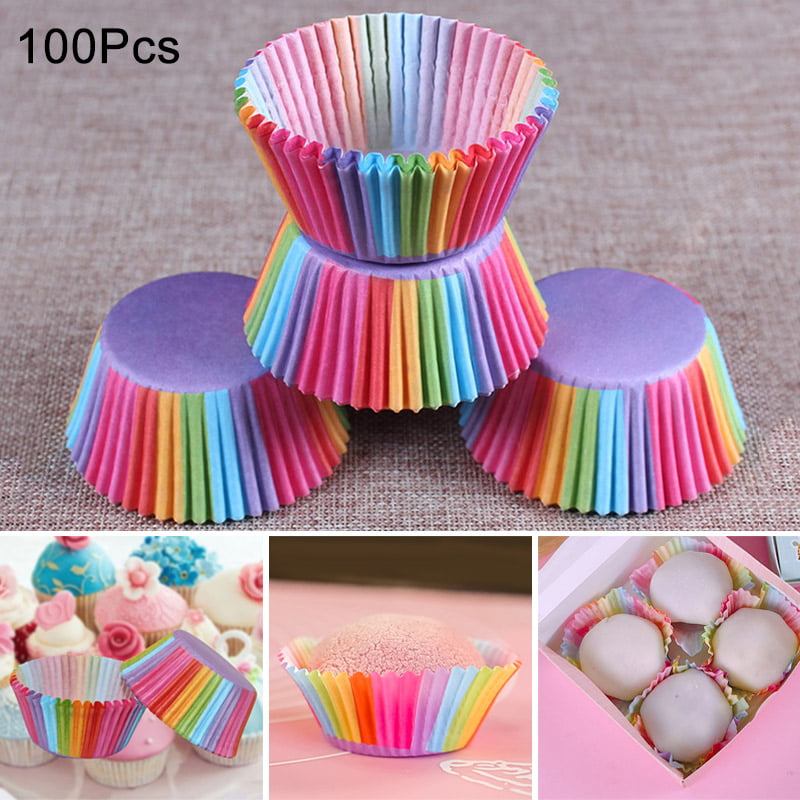 100 Pcs Rainbow Paper Cake Cupcake Liners Baking Muffin Cup Case Party Supplies 
