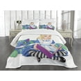 thumbnail image 3 of Ambesonne Cartoon Quilted Bedspread Set 3 Pcs, Happiness Love, Queen Size, Multicolor, 3 of 5