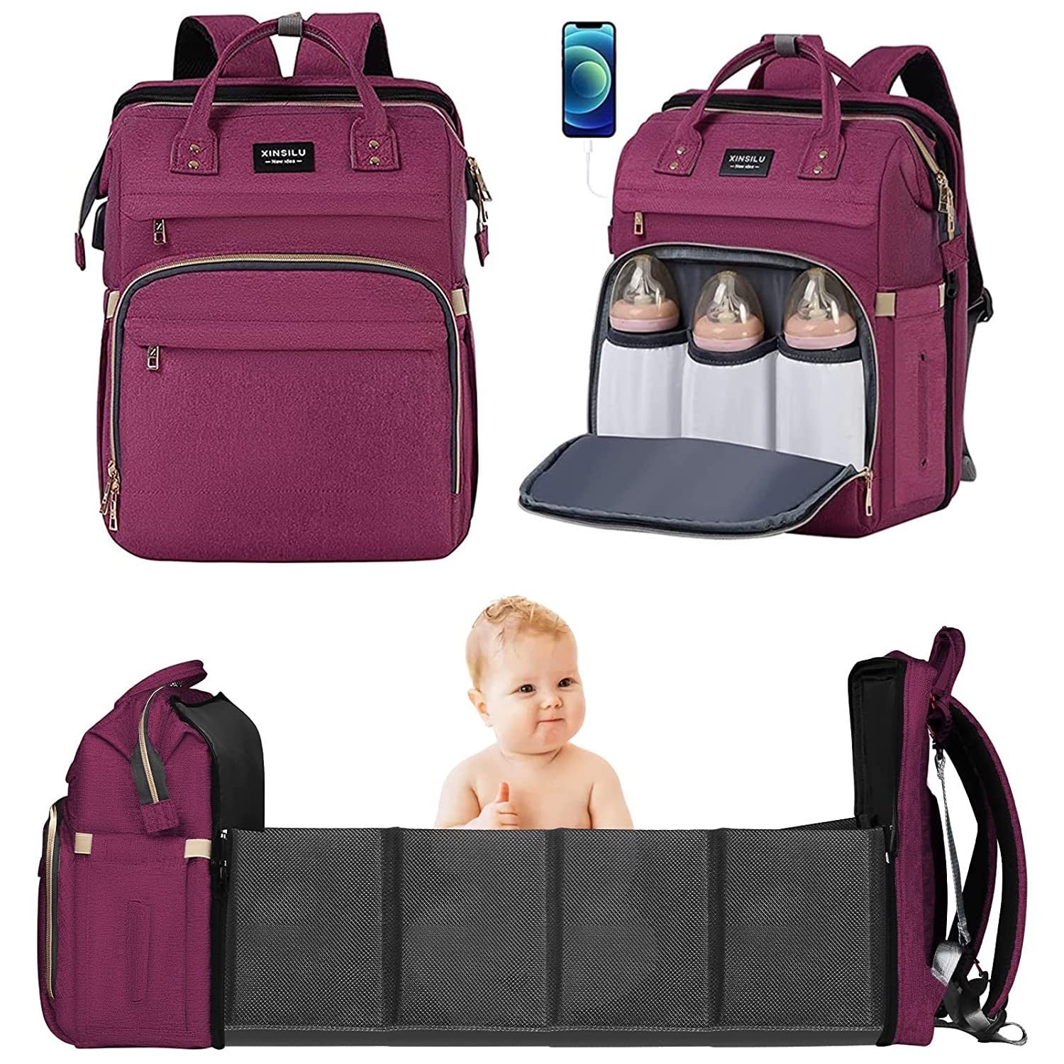 Diaper Bag Backpack, Multifunction Travel Baby Changing Bags for Dad