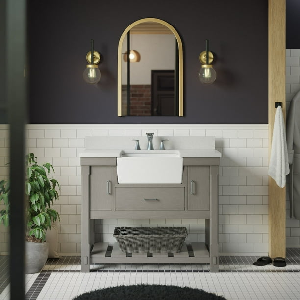 Charlotte 42 Farmhouse Bathroom Vanity With Weathered Gray Cabinet And Quartz Top Com Charlotte 42 Farmhouse Bathroom Vanity, 42 Bath Vanity With Quartz Top