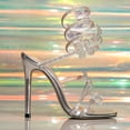 thumbnail image 6 of Stiletto Heels for Women Sparkly Floral Rhinestone Spiral Strap High Heeled Sandals Wedding Dress Shoes Silver Size 6, 6 of 8
