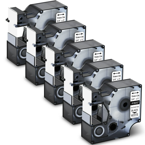 GREENCYCLE 5PK Rhino Heat Shrink Tubes Compatible for DYMO 18057 19mm 3/4" Black on White Cable Label Tape