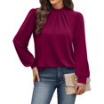 thumbnail image 6 of WTOBBY Women's Fashionable Elegant Top with Chest Pleated Detail and Stand Collar, Long Sleeve Solid Color Design, Perfect for Stylish Outfits and Formal Casual Wear,Wine L, 6 of 6