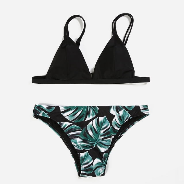 Traje de baño de playa Europa y América Traje de baño de bikini sexy con estampado de hojas verdes