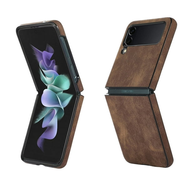TECH CIRCLE for Samsung Galaxy Z Flip 4 6.7" 2022 Folding Case, Lightweight Premium PU Leather Heavy Duty Full Body Protective Case for Samsung Z Flip 4 Ladies & Women & Men, Brown