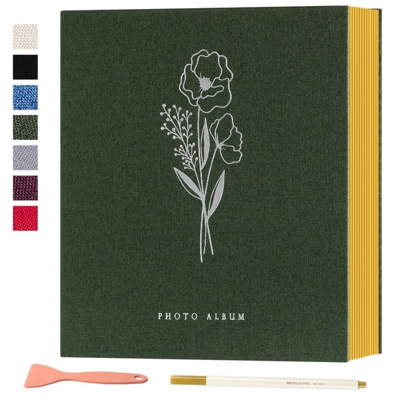 Lanpn Album Photo Autocollant Scrapbook 80 Pages, Albums Photo en Lin Bricolage Autocollants Pages Magnétiques Contient Image 4x6 5x7 A5 pour Famille Mariage Anniversaire (Petit-40 Feuilles/80 Pages, Vert)