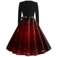 thumbnail image 4 of Christmas Dresses for Women Long Sleeve Flare Dress with Merry Christmas Print for Hollow Party Casual Square Collar Dresses,Deep Red,3XL, 4 of 4