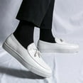 thumbnail image 6 of Men's Pattern Leather Platform Slip On Tassel Loafers Comfortable Round Toe Low Top Non-Slip Casual Dress Shoes Flat Penny Loafer for Dating Business Party, 6 of 6
