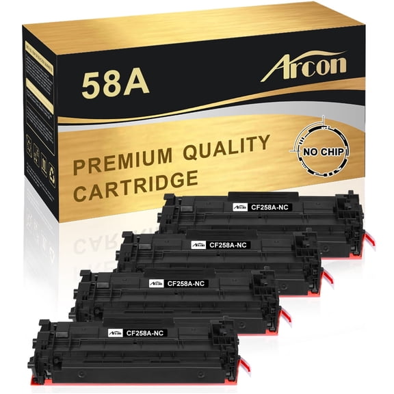 Arcon 4-Pack Toner for CF258A 58A works with LaserJet Pro M404 M404n M404dn M404dw MFP M428 M428dw M428fdn M428fdw LaserJet Pro M406 M430 Printers (Black, NO-CHIP)
