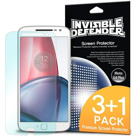Moto G4 Plus 2016 Screen Protector, Invisible Defender [MAX CLEAR QUALITY][Case Compatible] Lifetime Warranty Perfect Touch Precision High Definition (HD) Protective Film (4-Pack)