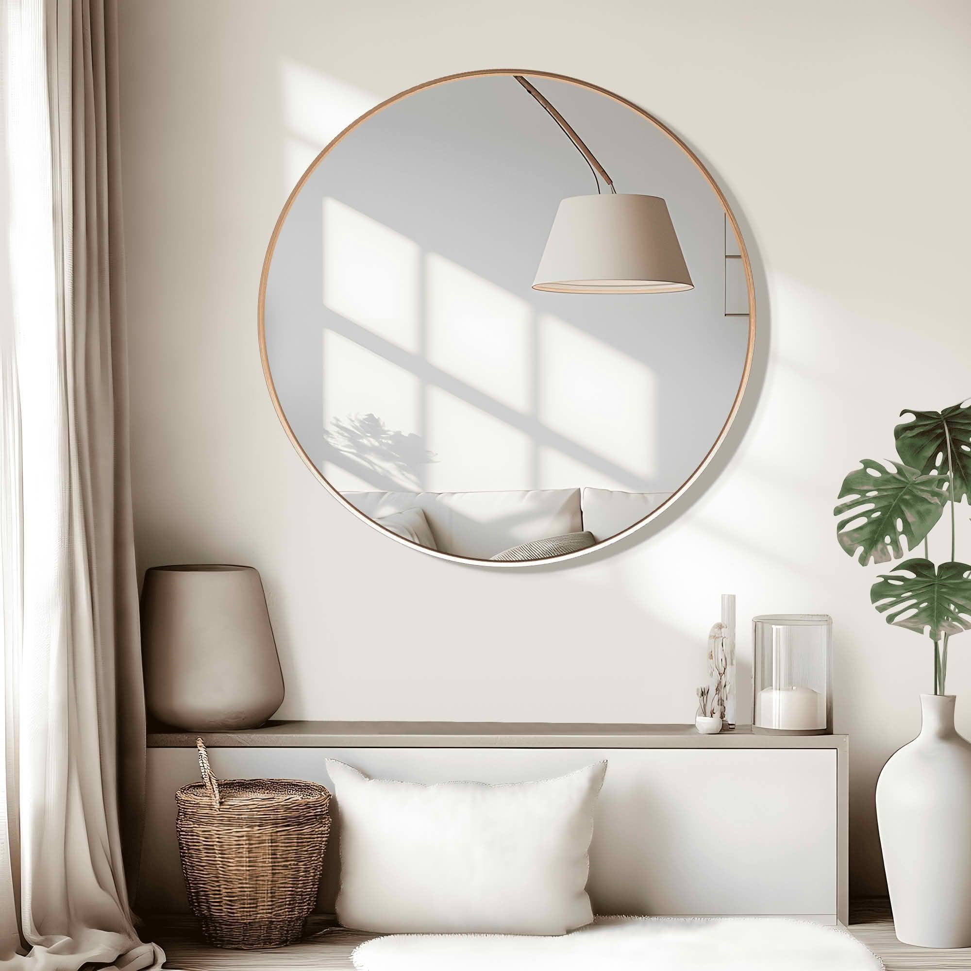MAYEERTY 35x35x1 Inch Gold Thin Edge Aluminum Round Wall Mounted Mirror for Home Decor