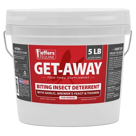Jeffers Equine Get-A-Way Feed Additive Powder – Natural Garlic & Thiamine Supplement for Horses, Supports Comfort and Well-Being - 5lb