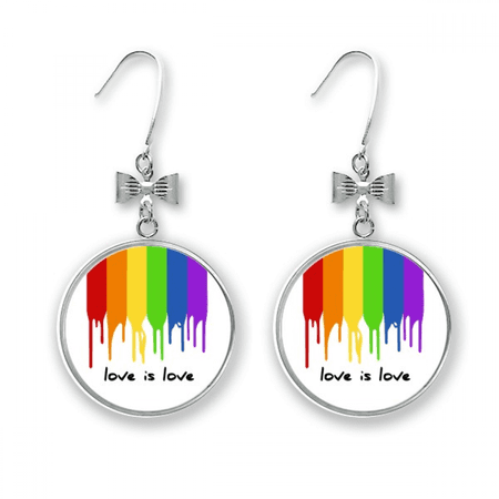 love is love lgbt rainbow color bow earrings drop stud pierced hook