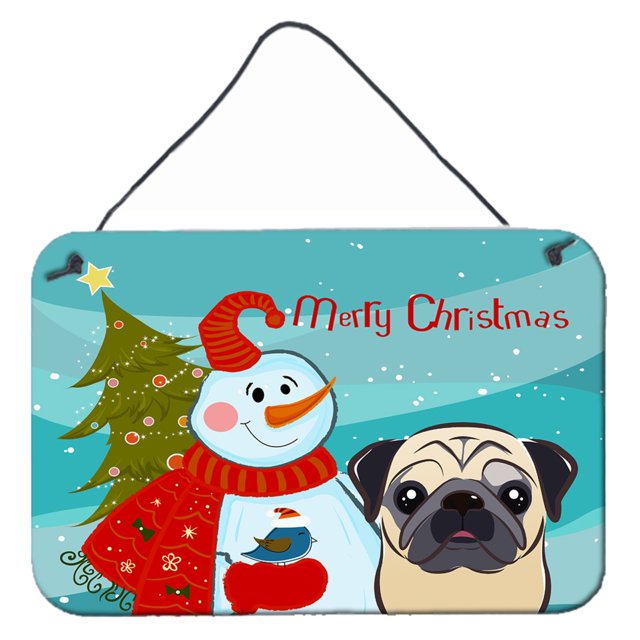 Caroline's Treasures - Muñeco de nieve con fawn Pug para colgar en la pared o en la puerta BB1882DS812, 8HX12W Caroline's Treasures BB1882DS812