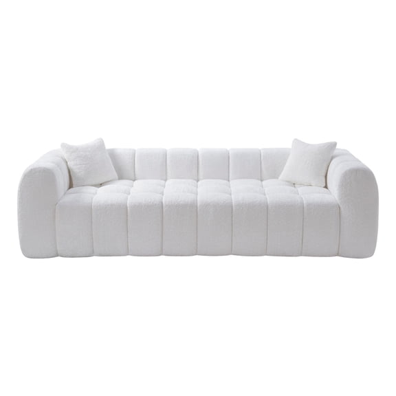 GOMYHOME 102.7" 4-Seat Cloud Sofa, White Boucle Compressed Couch