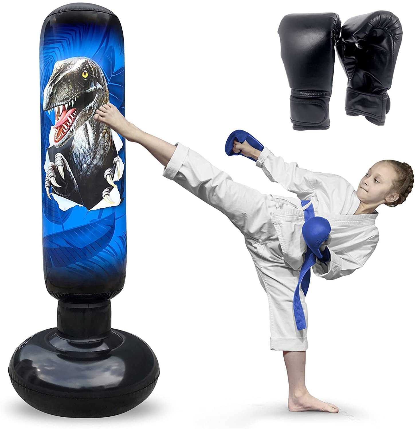Inflatable Kids Punching Bag with Stand, Freestanding Dinosaur Punching