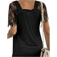 thumbnail image 2 of Anna-Kaci Women's Lace Loose Short Sleeve T-Shirt V Neck Cotton Summer Casual Tops Tee Shirts, Black, Small, 2 of 3