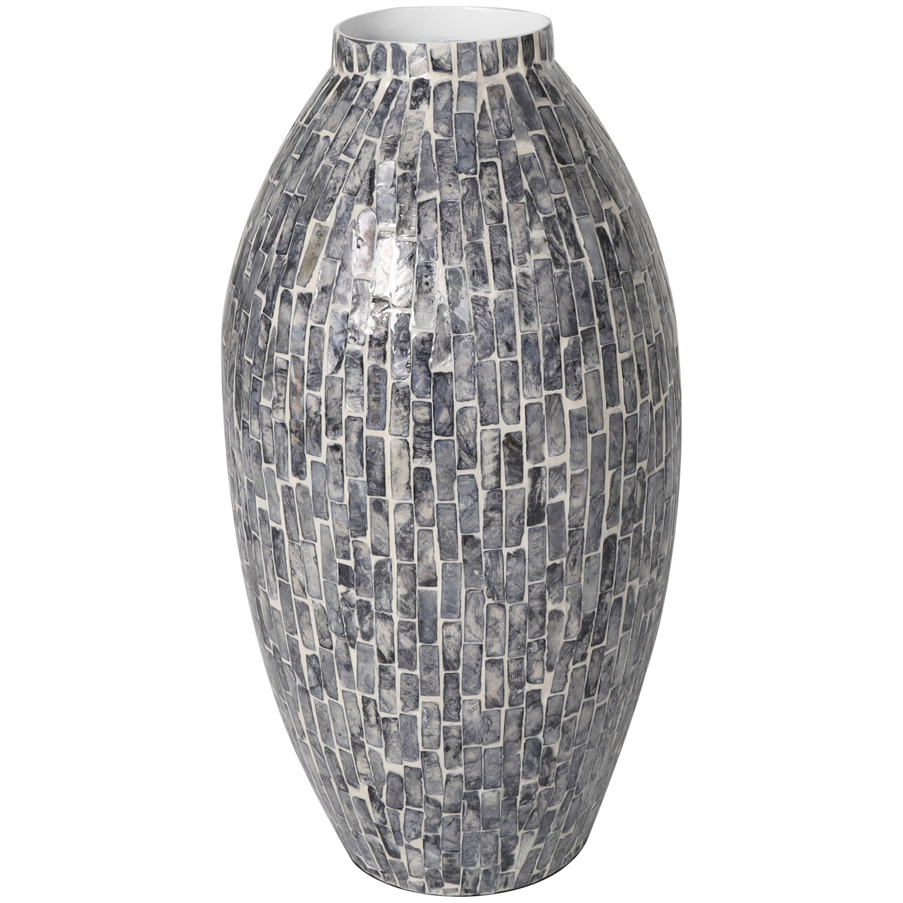 DecMode 15" Handmade Mosaic Inspired Gray Mother of Pearl Vase