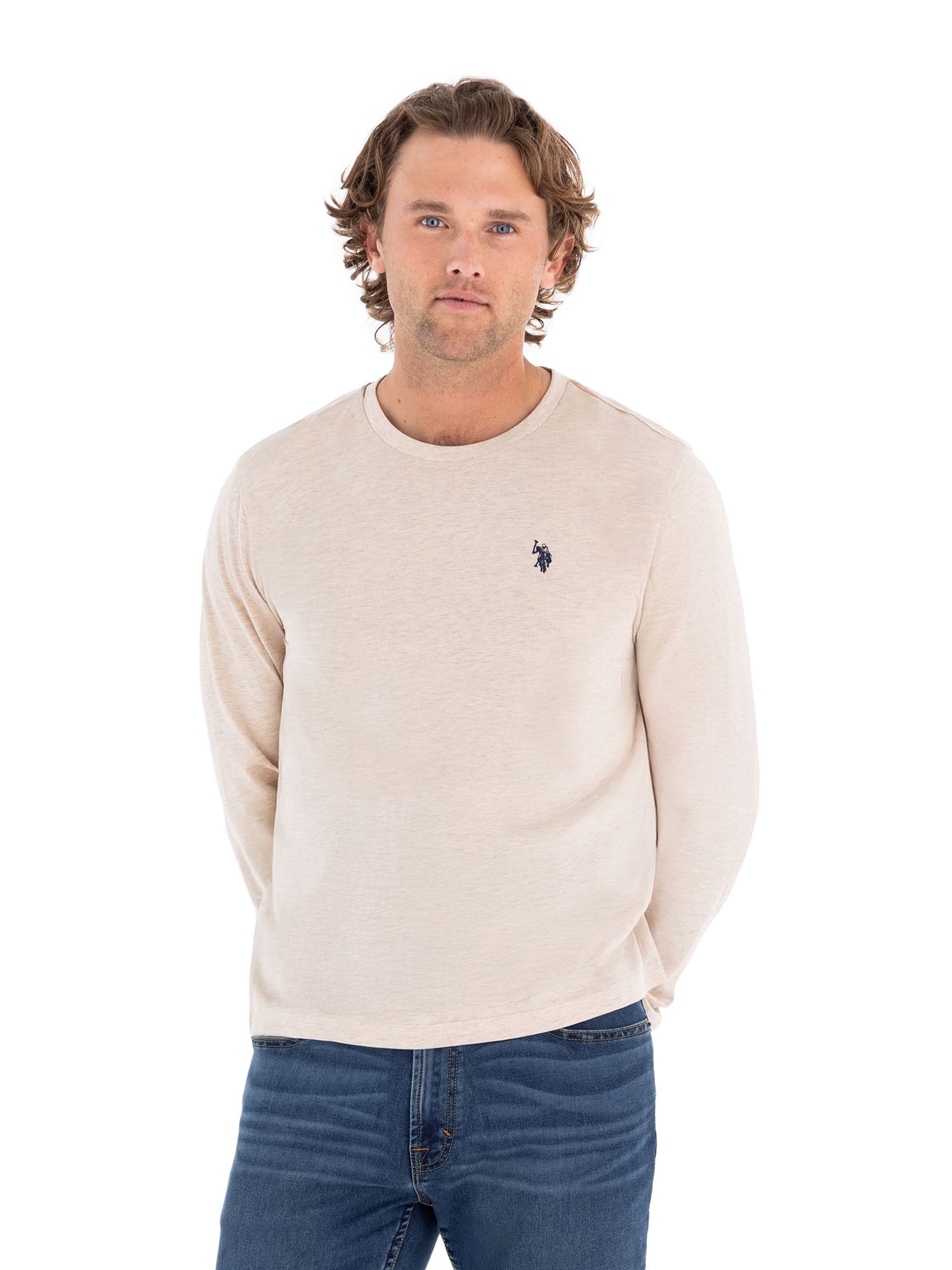 U.S. Polo Assn. Men's Cotton Crewneck Tee with Long Sleeves, Sizes XS-3XL