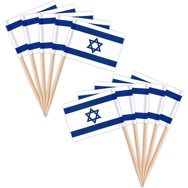 300 piezas de palillo de dientes con bandera israelí, bandera israelí, pequeña mini pegatina para cupcakes israelí, decoración de frutas para cócteles de fiesta campestre