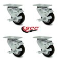 thumbnail image 2 of 3 Inch Black Polyurethane Wheel Swivel Top Plate Caster Set with Brake SCC, 2 of 2