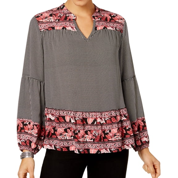 Style & Co. Womens Gingham Bishop Sleeve Pullover Blouse, Multicoloured, X-Large