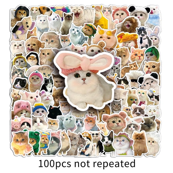 100-Pack Cute Cat Epoxy Stickers, Korean INS Aesthetic Dome Decals, Waterproof 3D Gloss for Water Bottle, Phone Case, Journal, Laptop & Luggage