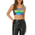 thumbnail image 5 of MODA NOVA Junior's U Neck Sleeveless Party Shiny Metallic Crop Top Dark Purple L, 5 of 6