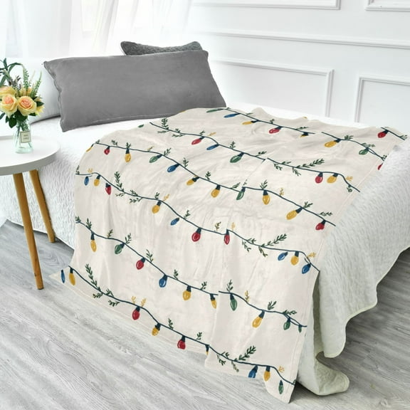 70x55 Inches Glow in The Dark Blanket Cozy Throw Camping Blankets for Home and Outdoor Use Colorful Christmas Lights Pattern