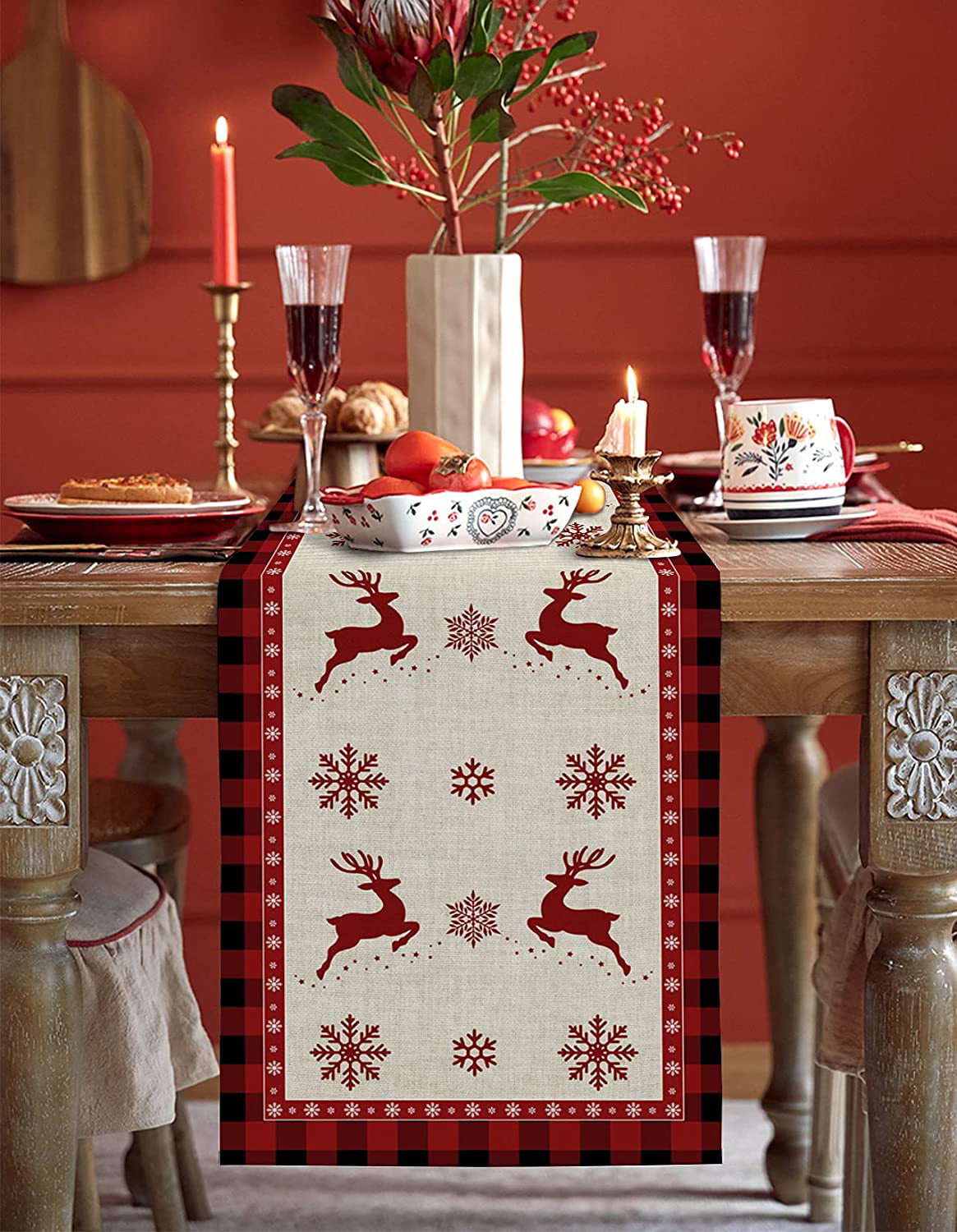  Table Runner Rustic Country Star Texas Dresser Scarves Runners  Red Berries Country Rustic Table Decor for Kitchen Dining Room Bedroom  Coffee Table 13x120 inches : Home & Kitchen