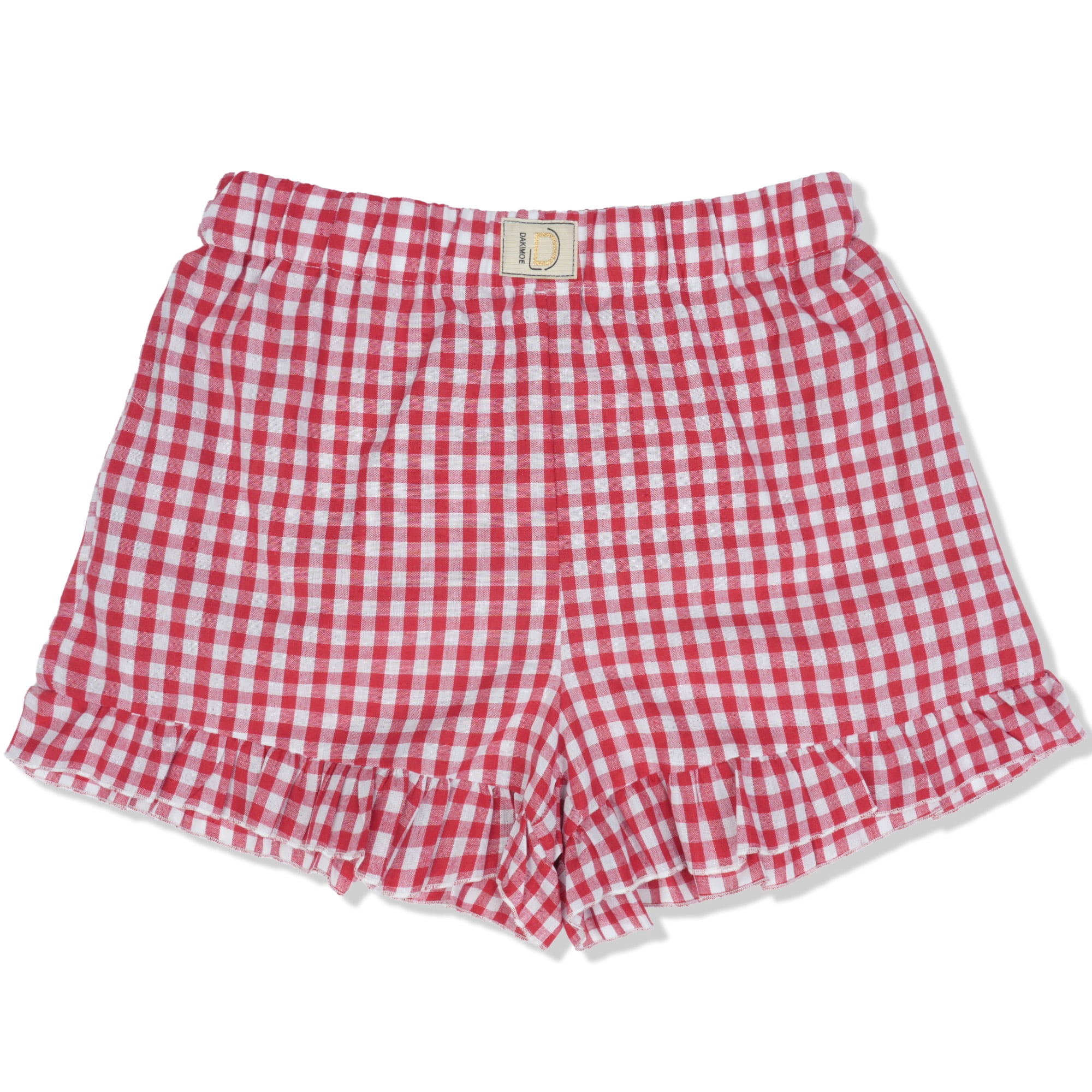Dakimoe Women's Pajama Shorts with Ruffle Hem, Gingham Plaid Boxer Sleep Shorts & Lounge Shorts