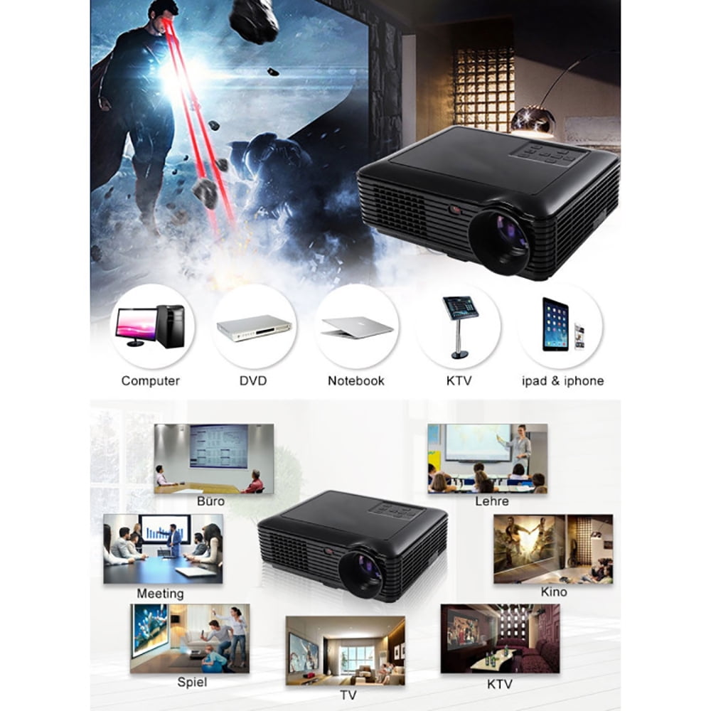 Finihen Projector, Portable Home Theater Projector, 5000 Lumens HD 1080P 3D LED Home Theater Projector, for Home, Office, Black Finihen Projector, Portable Home Theater Projector, 5000 Lumens HD 1080P 3D LED Home Theater Projector, for Home, Office, Black
