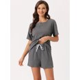 thumbnail image 2 of DARING DIVA Women's Lounge Sets Ribbed Knit Short Sleeves Pajamas with Shorts L Gray, 2 of 6